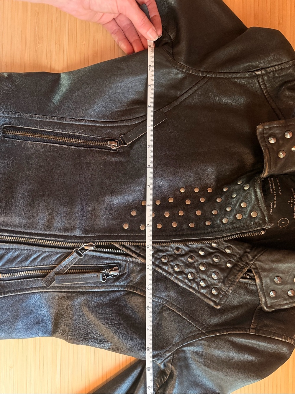All Saints Studded Leather Biker Moto Jacket Black US 2 - Picture 11 of 14